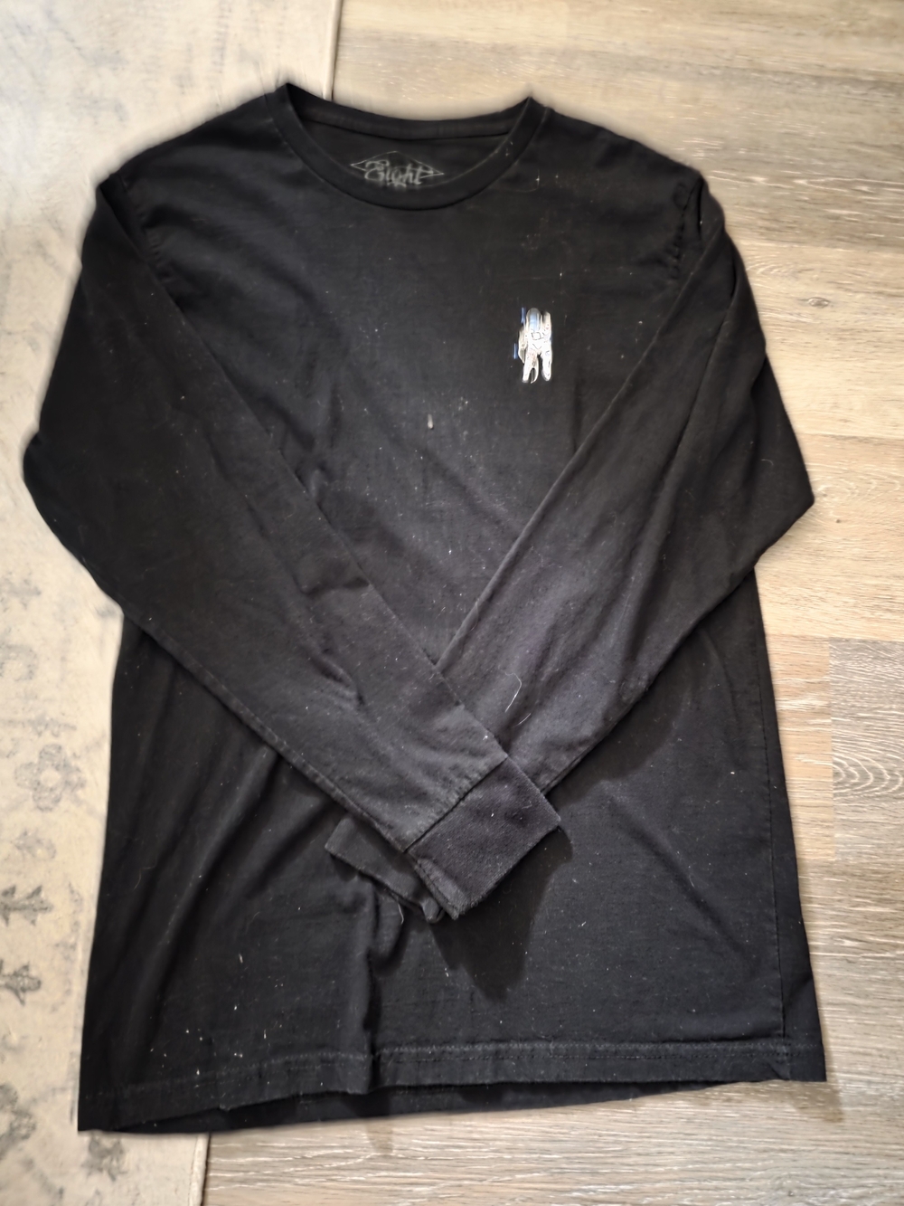 Eighty Eight Black Long-Sleeve Tee with Small Astronaut Embroidery